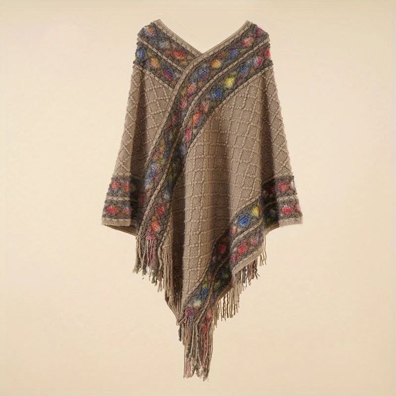 Women's Retro Pullover Tassel Shawl