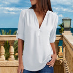 V Neck Zipper Plain Blouses