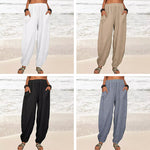 Women's Solid Color Loose Cotton And Linen Casual Pants