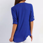 V Neck Zipper Plain Blouses