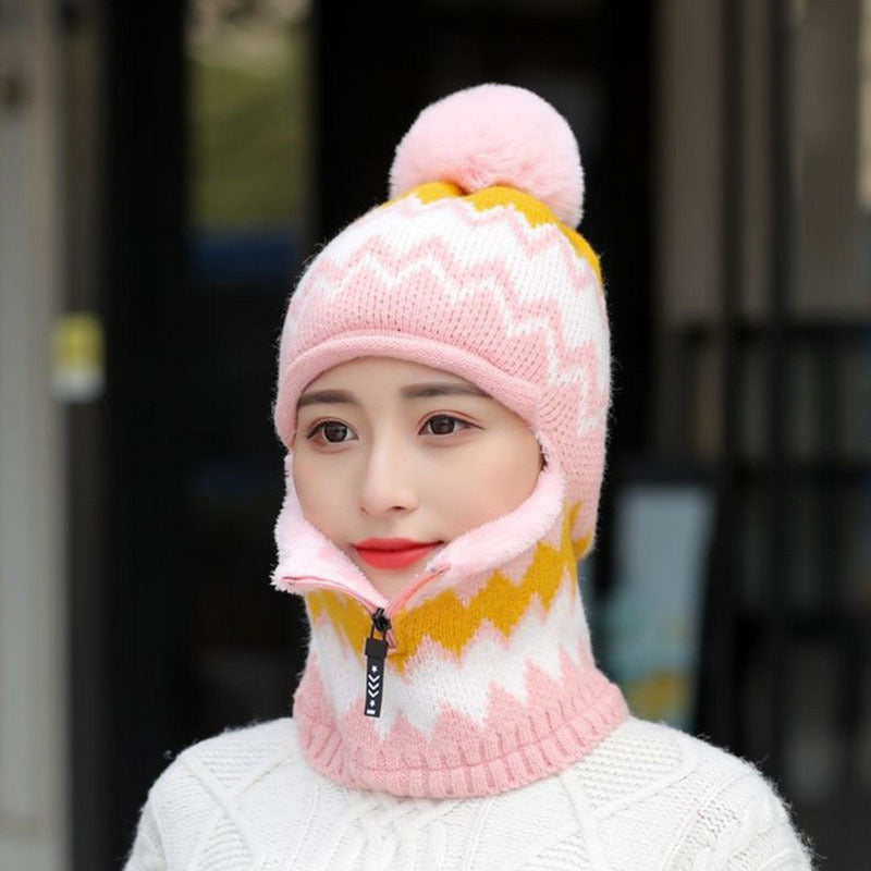 Knit Zipper Closure Winter Hat