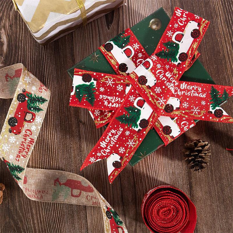 Christmas Ribbon Printed Burlap Ribbons For Gift Wrapping