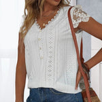 Casual V Neck Lace T-Shirt