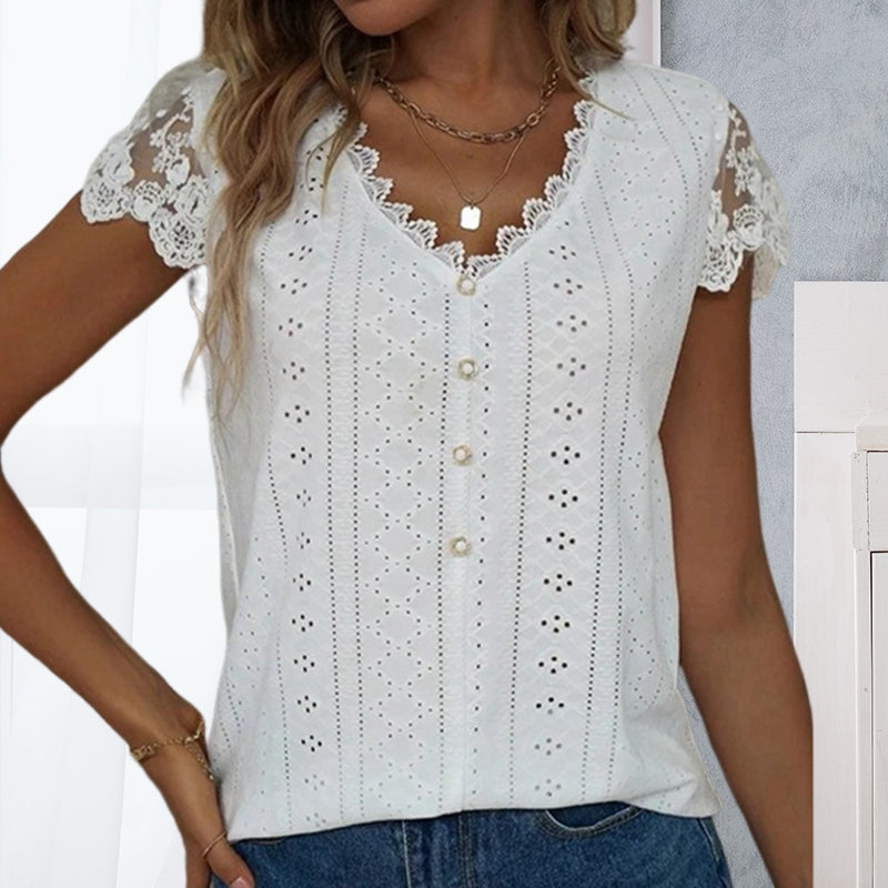Casual V Neck Lace T-Shirt