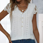 Casual V Neck Lace T-Shirt