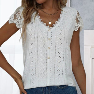 Casual V Neck Lace T-Shirt