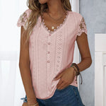 Casual V Neck Lace T-Shirt