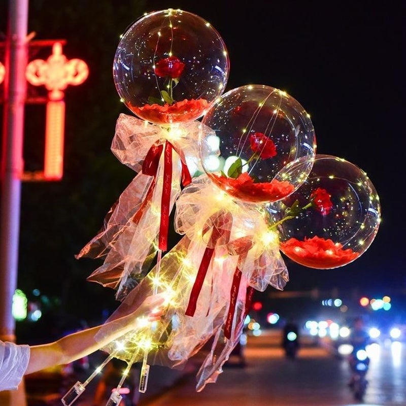 ❤️Valentine's Day Gift❤️ -  LED Luminous Rose Balloon Boba Bouquet