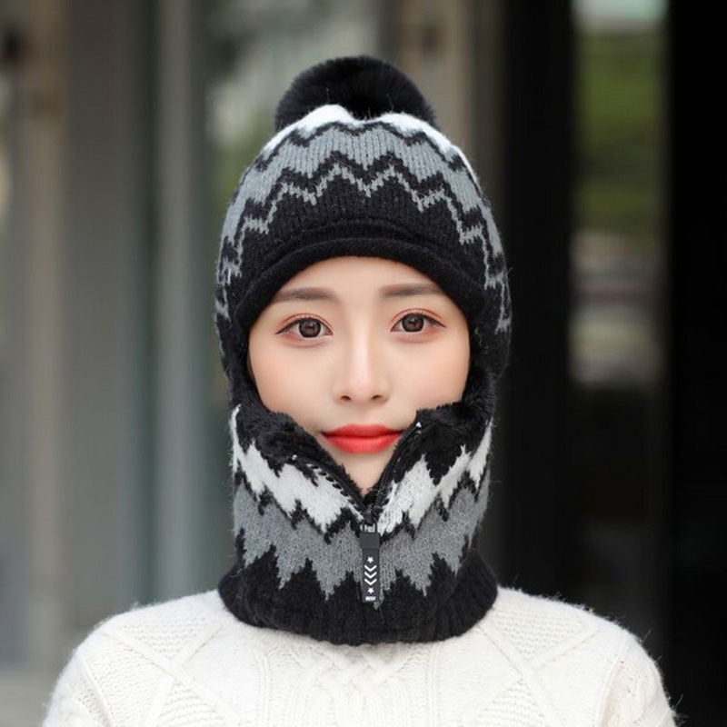 Knit Zipper Closure Winter Hat