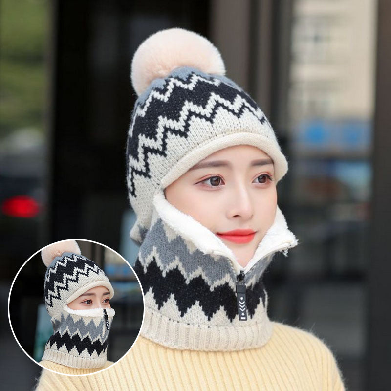 Knit Zipper Closure Winter Hat