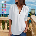 V Neck Zipper Plain Blouses