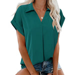 Short Sleeve V-Neck Solid Color Blouse