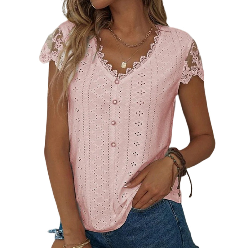 Casual V Neck Lace T-Shirt