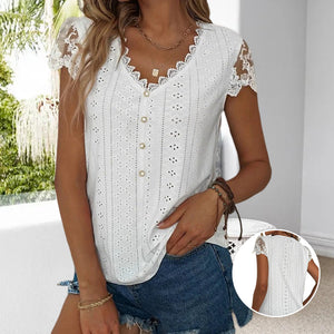 Casual V Neck Lace T-Shirt