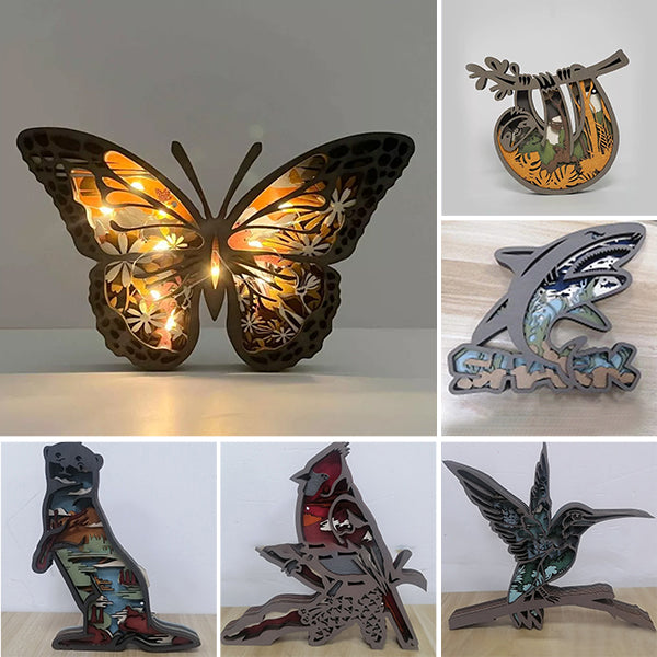 3D Wooden Animal Carving Handcraft Gift (With Lights)